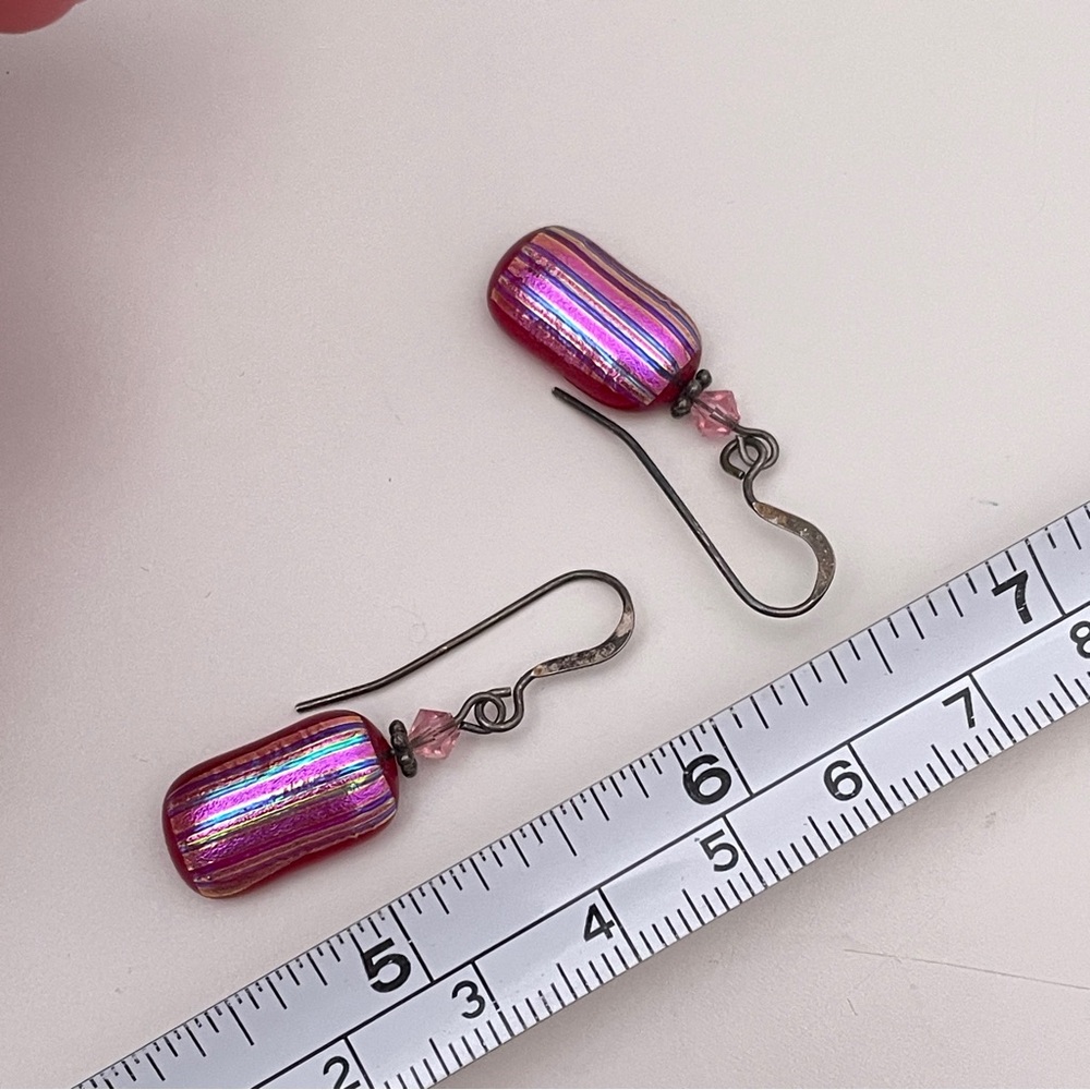 Red GLASS Summer Beach Hippie Festival Mermaid Fairy Geometric Stripped Earrings - Picture 7 of 8
